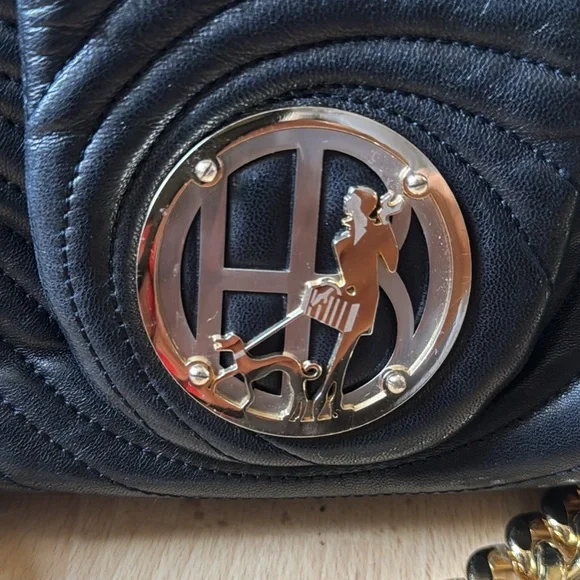 Henri Bendel Black Quilted Purse with Heavy Gold Chain - Picture 2 of 10